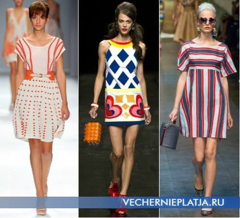 Короткі плаття з принтом на літо 2013, на фото моделі Cacharel, Moschino, Dolce & Gabbana