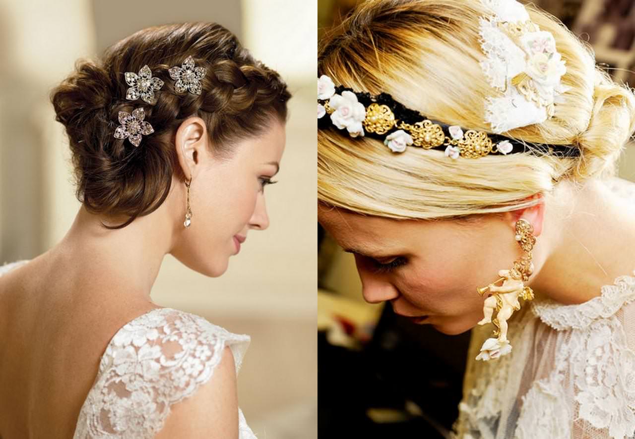 На фото: оригінальні весільні зачіски з волоссям середньої довжини.
